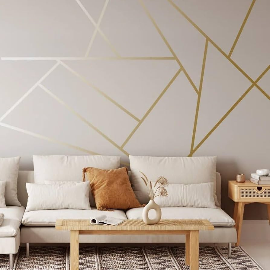 Geometric Gold Line Wall Decal - Peel and Stick Removable Line Wall Sticker for Living Room Decor... | Amazon (US)