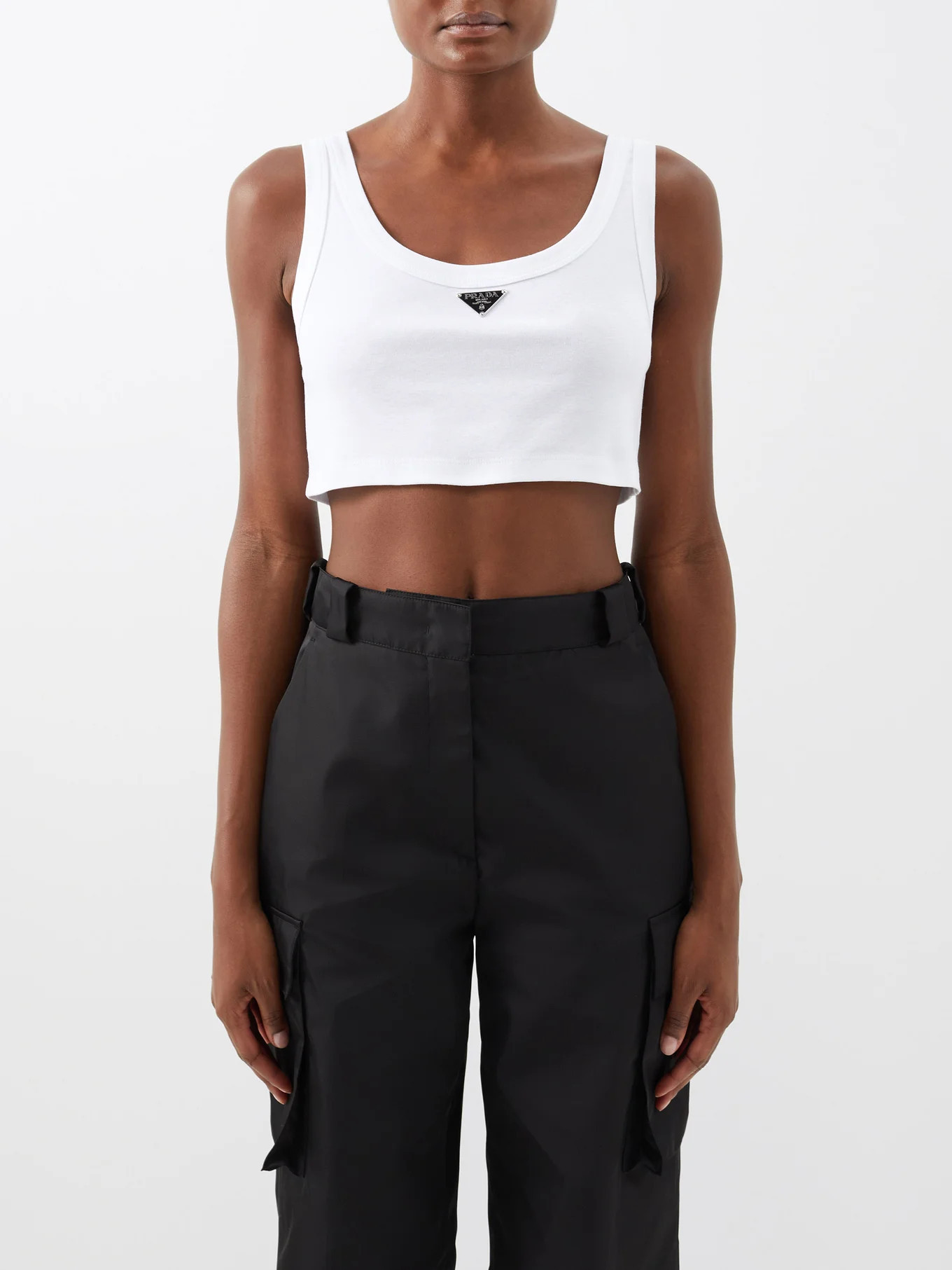 Triangle-logo cotton-jersey crop top | Prada | Matches (UK)
