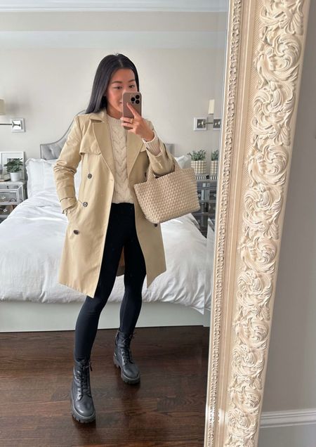casual yet polished winter outfit with leggings & combat boots

•J.Crew trench coat 00 petite
•Sezane sweater xxs
•Sam Edelman combat boots sz 5 (also linked another pair of SE boots I currently got and am loving!)
•Zella leggings xxs - currently under $25!
•Naghedi bag

#petite

#LTKstyletip #LTKsalealert #LTKSeasonal