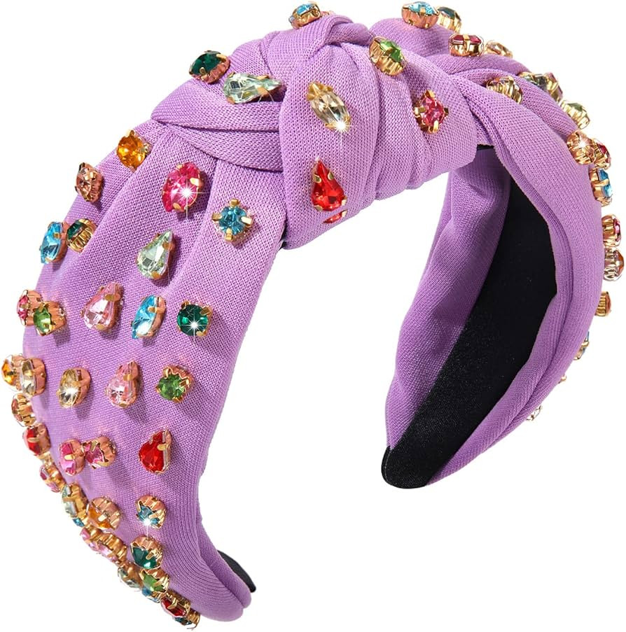 NVENF Rhinestone Knotted Headbands for Women, Crystal Beaded Jeweled Headbands, Top Knot Hairband... | Amazon (US)