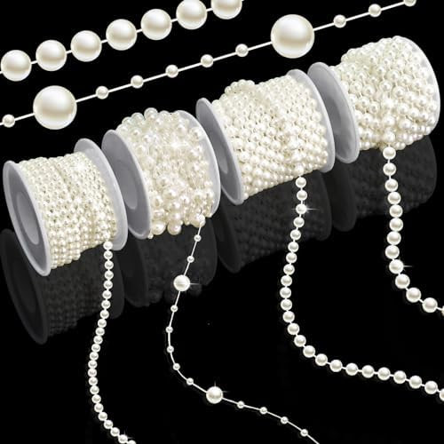 4 Rolls 76 Feet Pearls String Garland, Faux Pearl Beads Roll Strand for Crafts, Artificial Pearls... | Amazon (US)