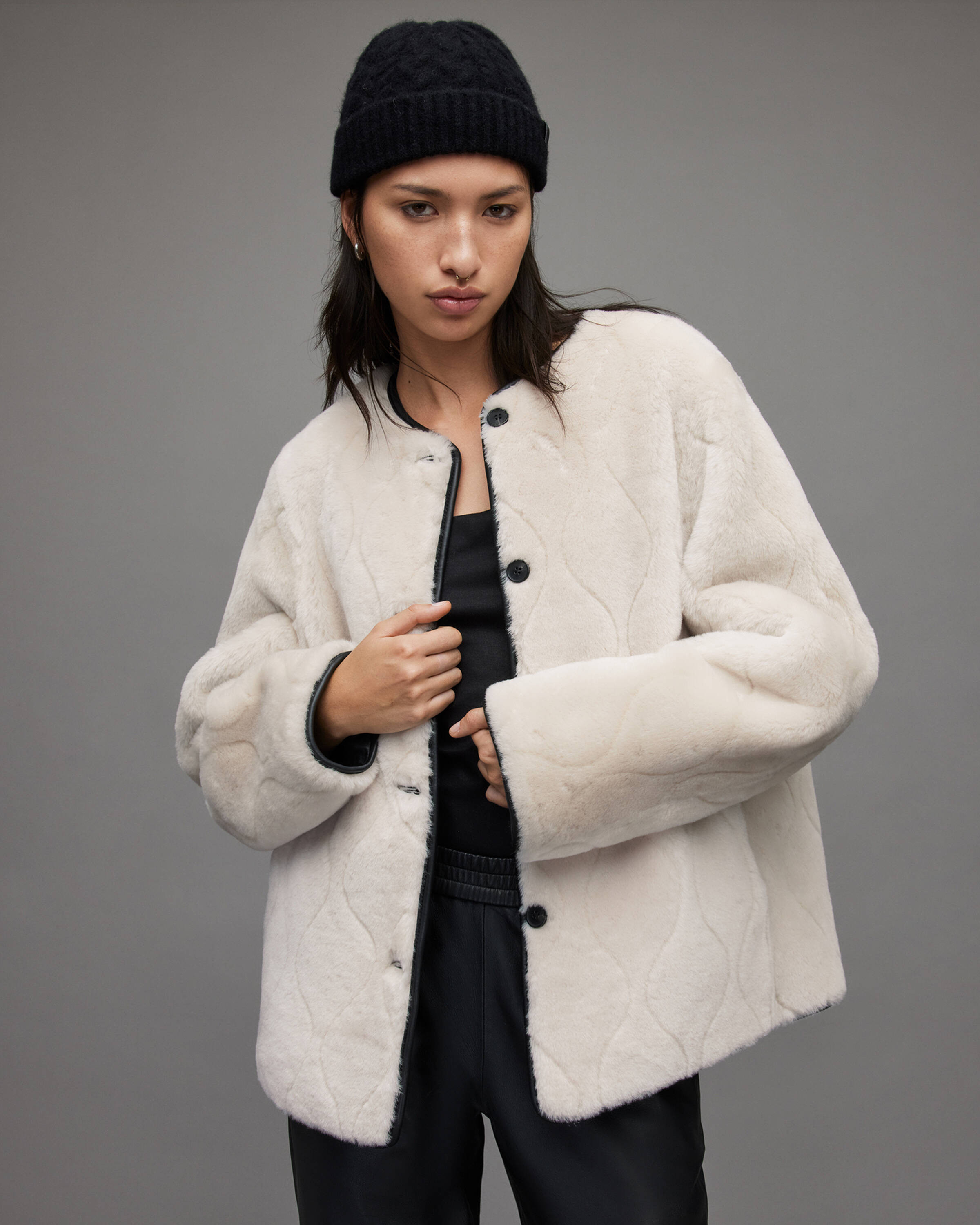 Duthie Reversible Shearling Liner Jacket IVORY/BLACK | ALLSAINTS | AllSaints UK