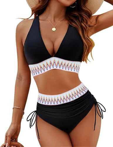 Blooming Jelly Women High Waisted Bikini Sets Tummy Control Swimsuits Color Block Two Piece Draws... | Amazon (US)