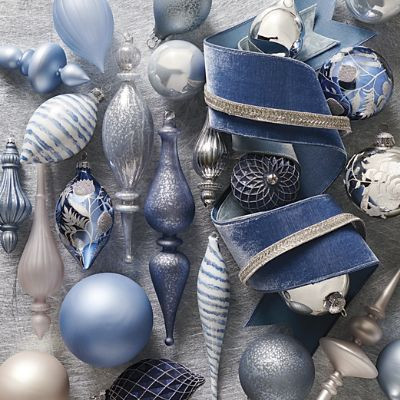 Frosted French Blue Ornament Collection with Hand-Painted Chinoiserie Design & Glitter Accents | Frontgate
