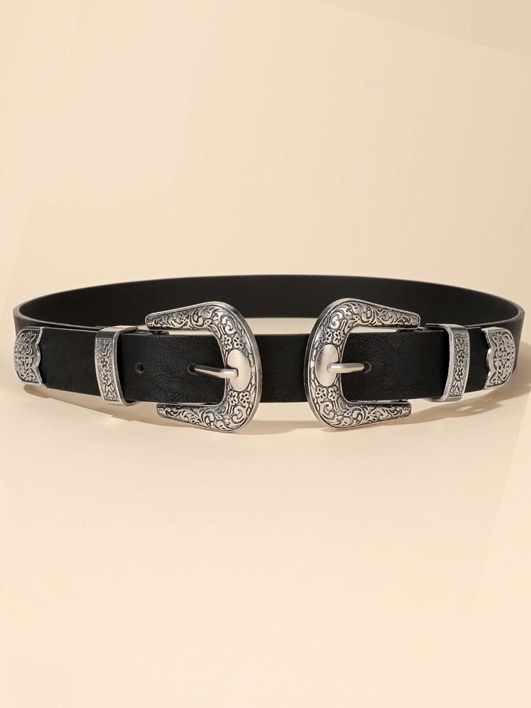 Engraved Western Buckle Faux Leather Belt | SHEIN