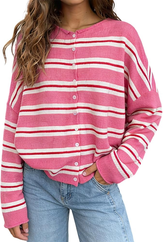 Women Knit Cardigan Sweaters Long Sleeve Button Down Loose Top | Amazon (US)