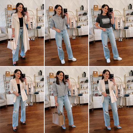 Spring basic capsule looks - spring outfit ideas  - spring jean looks - styling wide leg jeans 

#LTKSpringSale #LTKSeasonal #LTKover40