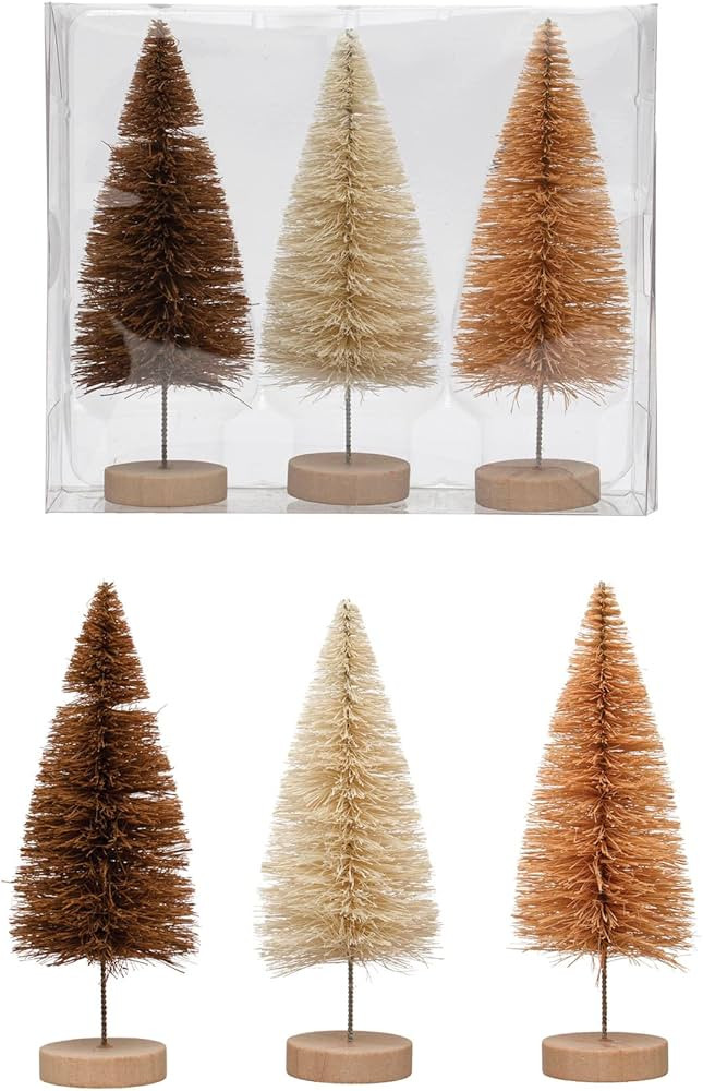 Creative Co-Op 2' Round x 5-1/2'H Sisal Bottle Brush Trees w/Wood Bases, Brown, Tan & Cream Color... | Amazon (US)