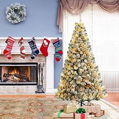 ANOTHERME 7ft Pre-Lit Flocked Christmas Snow Tree with 300 UL Certified Warm White Light Holiday ... | Amazon (US)
