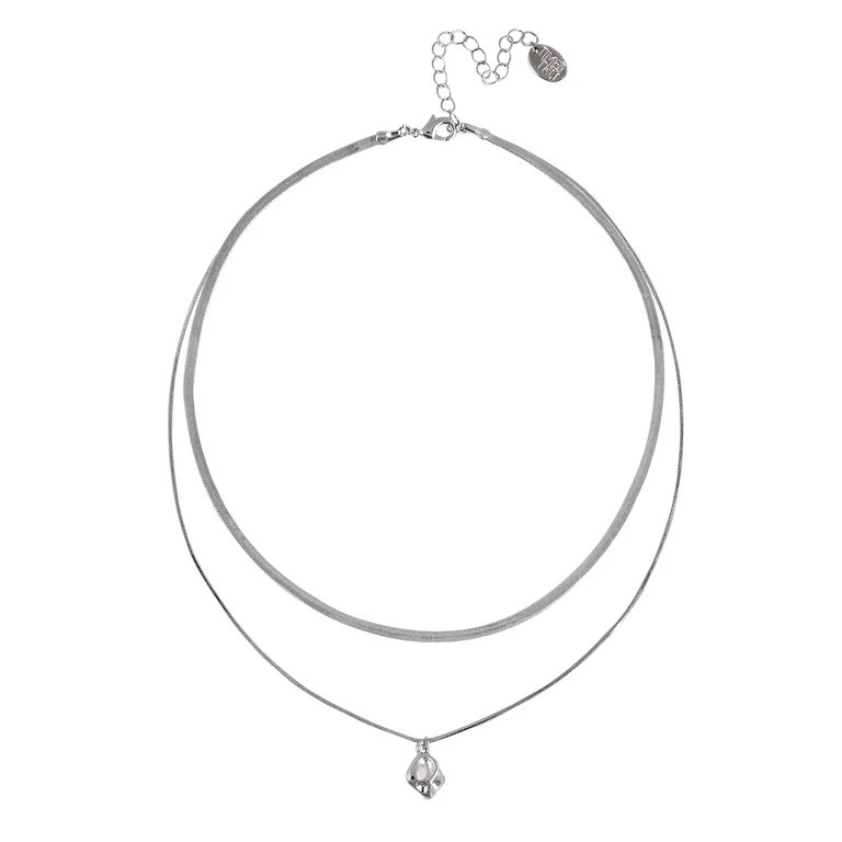 Time and Tru Neckace Silverstone Snake Chain and Small Textured Pendant Necklace | Walmart (US)