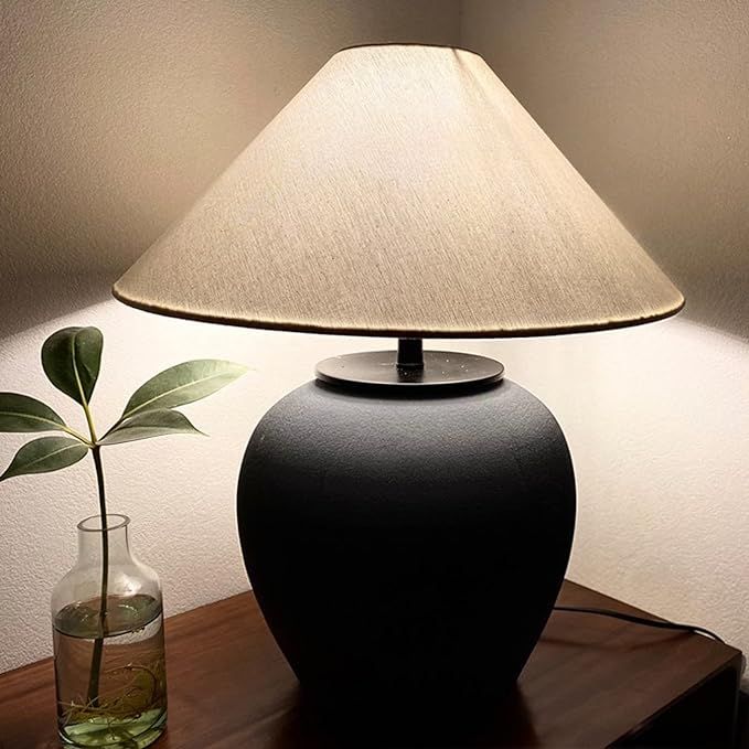 HATUO Rustic Farmhouse Table Lamps, Black 21.6'' Tall Ceramic Table Lamp, Simple Textured Ceramic... | Amazon (US)