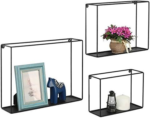 Modern Metal Wire Frame Shadow Boxes, Decorative Wire Cube Floating Shelves, Set of 3, Black | Amazon (US)