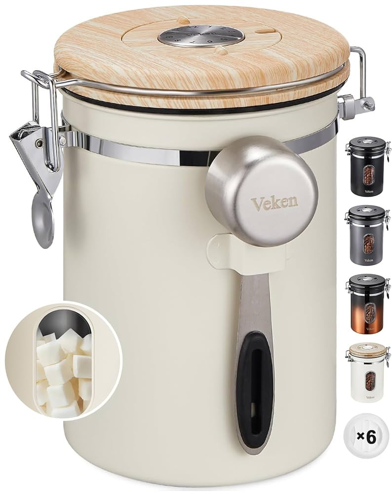 Veken Coffee Sugar Canister with Window, Coffee Lover Gift Set,Airtight Stainless Steel Kitchen F... | Amazon (US)