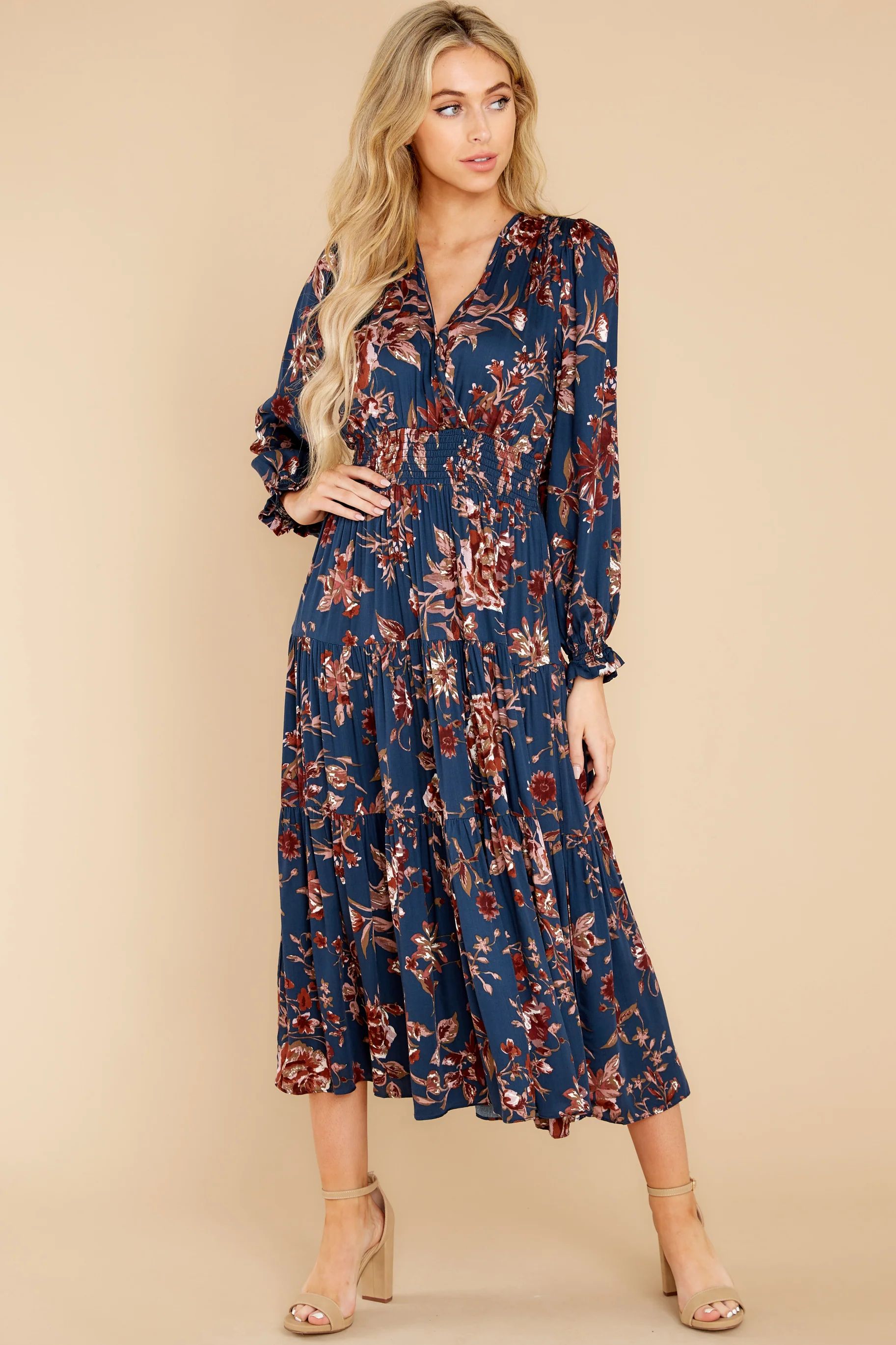 Divine Nights Navy Floral Print Maxi Dress | Red Dress 