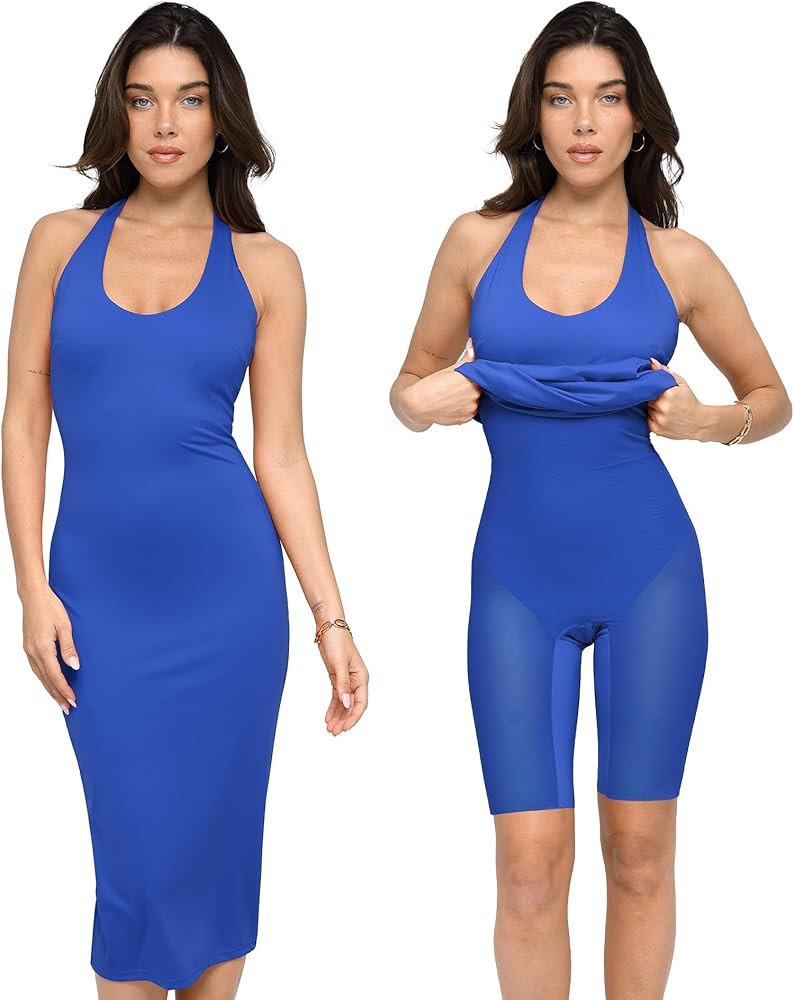 Popilush - Halter Shapewear Dress 4 Ways to Wear - 3/4 Knee Length Summer Dress for 2024 Trending... | Amazon (US)