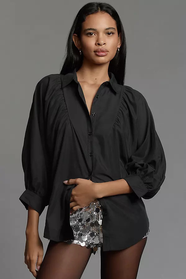 Balloon-Sleeve Collared Blouse | Anthropologie (US)