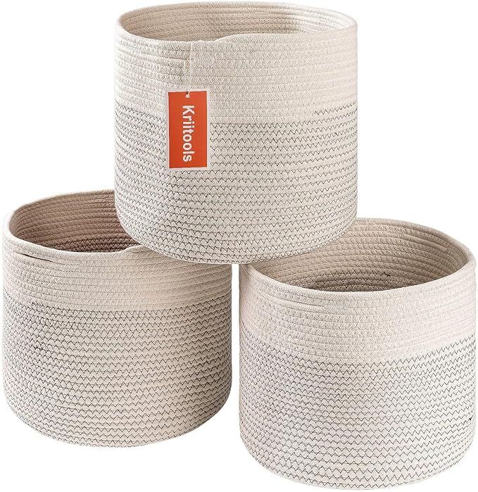 Kriitools Cube Storage Bins Basket,Foldable Storage Cubes,Round Woven Cotton Rope Storage Basket ... | Amazon (US)