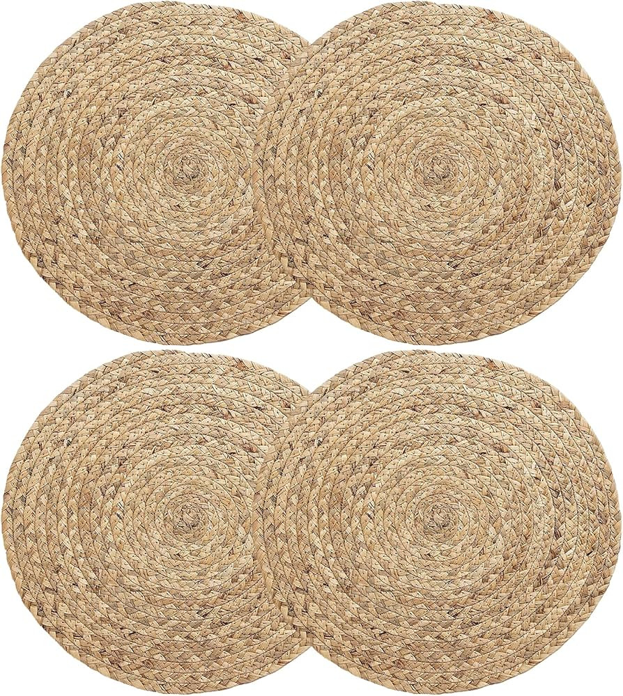 WENFOME 4 Pack Round Woven Placemats,13 inch Plate Chargers Natural Wicker Placemats Water Hyacin... | Amazon (US)