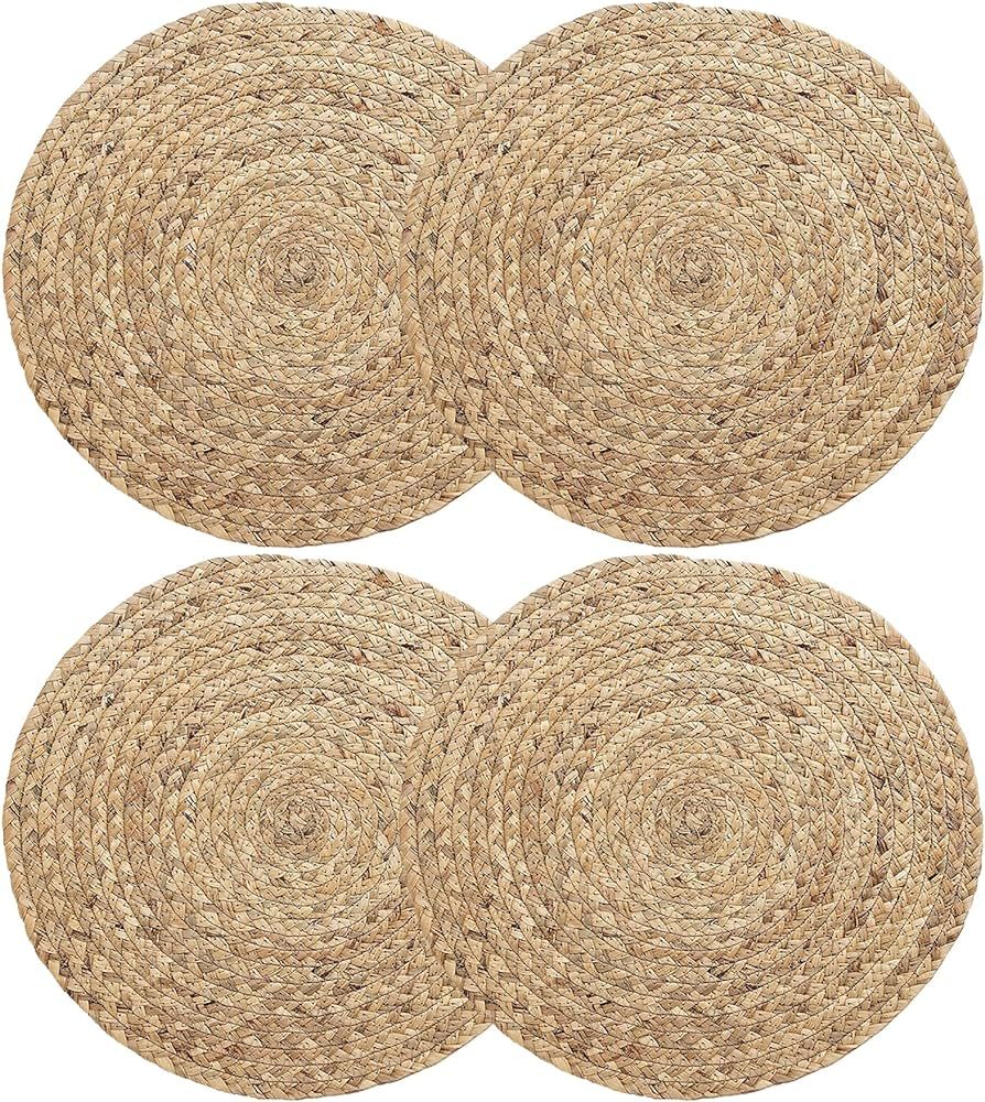 WENFOME 4 Pack Round Woven Placemats,13 inch Plate Chargers Natural Wicker Placemats Water Hyacin... | Amazon (US)