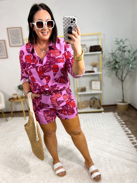 New matching linen set at Walmart!  Sold separately!  Wearing an xl in the top. Large in the shorts but meant to grab an xl!  Love this look for vacation!  You can also wear either piece separately!  Sandals fit tts. Such a great look a like for Reef sandals but they’re Amazon!  

#LTKFindsUnder50 #LTKMidsize #LTKSeasonal