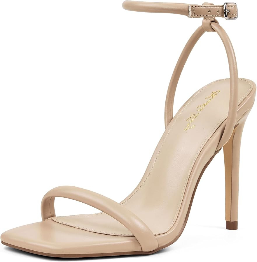 Elisabet Tang Women’s Stilettos Heeled Sandals Open Square Toe Heels,4 Inch Open Toe Strappy Se... | Amazon (US)