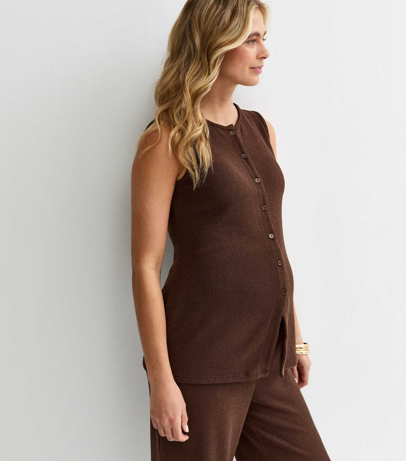 Maternity Brown Textured Button Waistcoat | New Look | New Look (UK)