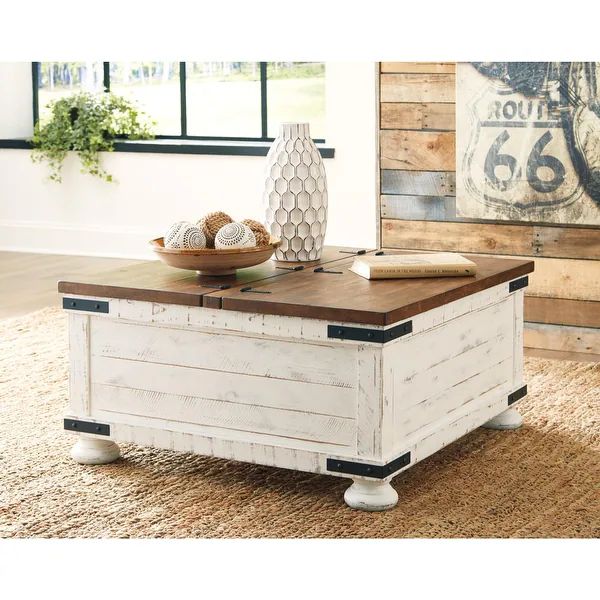 Signature Design by Ashley Wystfield White and Brown Wood Farmhouse-style Coffee Table | Bed Bath & Beyond