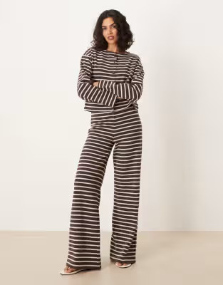 › ASOS DESIGN brushed stripe wide leg co ord trousers in chocolate | ASOS (Global)
