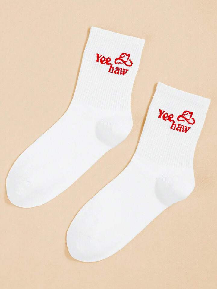 Morgan Mondays Co Artist Retro Street Letter Graphic Crew Socks, Holiday | SHEIN