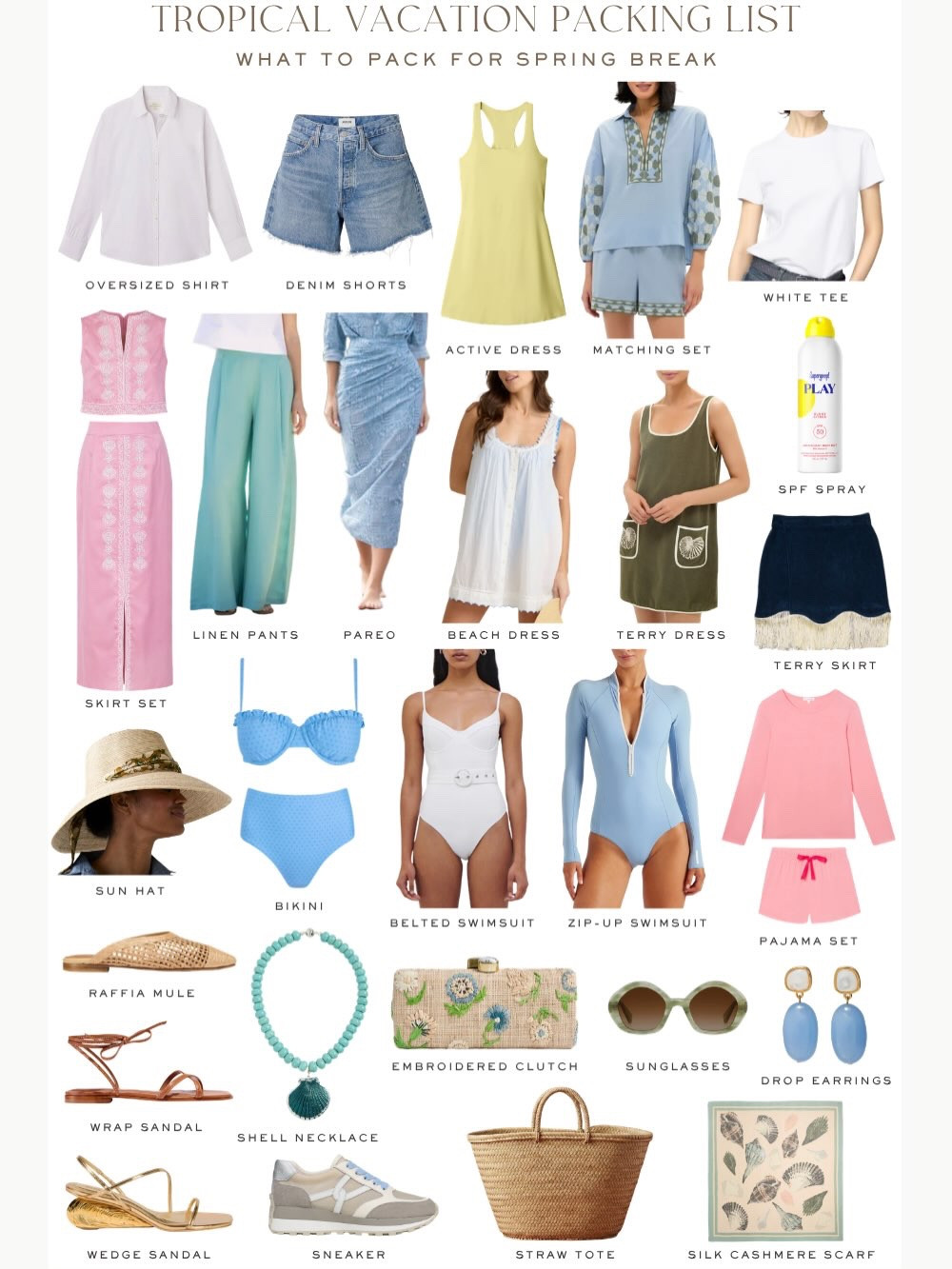 Heading somewhere tropical?  This packing list is so versatile 🩵🌴

Beach, pool, vacation outfits, summer outfit, summer style, swimsuit, coverup, dress, activewear, necklace 

#LTKSwim #LTKootd #LTKSeasonal