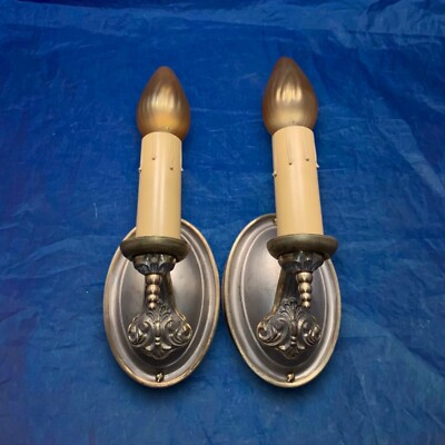 Antique Brass Wall Sconces Electric Candles Original Finish Rewired 32F | eBay US