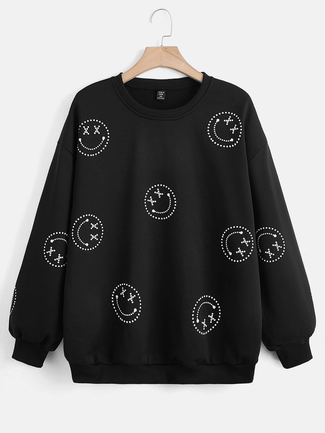 SHEIN EZwear Plus Cartoon Face Print Drop Shoulder Sweatshirt | SHEIN
