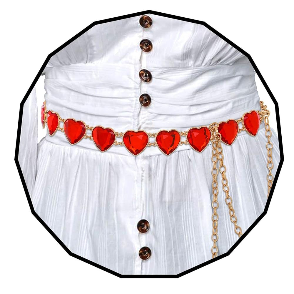 ELABEST Red Gem Chain Belt Rhinestone Cosplay Costume Waist Chain for Women | Amazon (US)