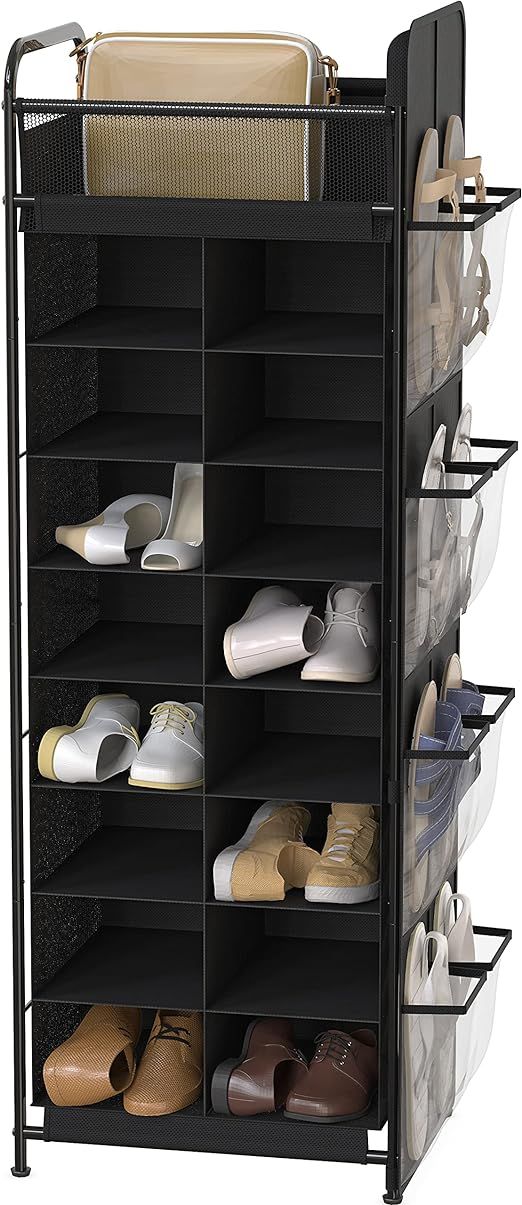 Simple Houseware Shoe Stand Tower Rack w/Side Hanging Bag 20-Pair, Black | Amazon (US)