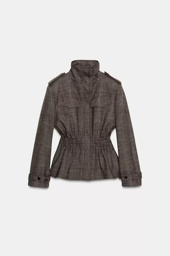 ZW COLLECTION CHECK PEPLUM WOOL BLEND JACKET | Zara UK