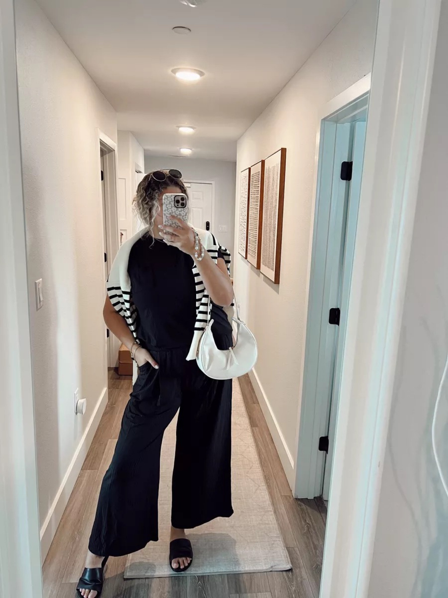 Dressed up this loungewear matching set by throwing a chic striped sweater over my shoulders- perfect fall outfit!

#LTKstyletip #LTKSeasonal #LTKHoliday