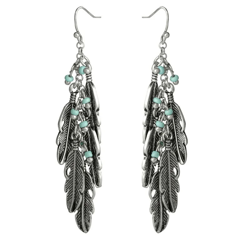 Jessica Simpson Feather Faux Turquoise Dangle Earrings | Walmart (US)