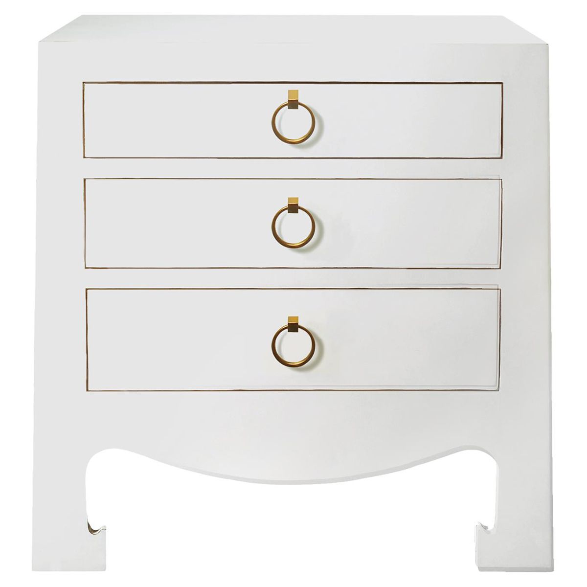 Una Hollywood Regency Golden White Lacquer Nightstand | Kathy Kuo Home