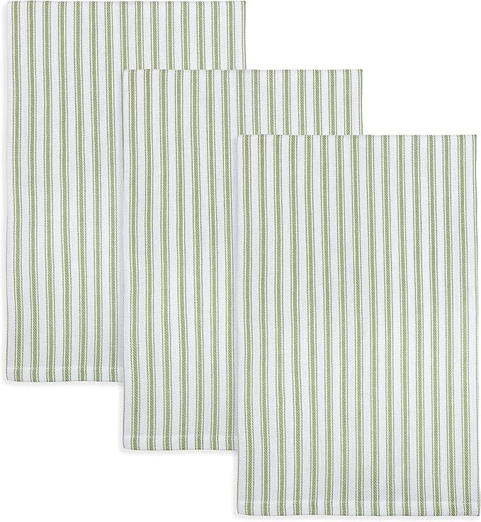 Cackleberry Home Tarragon Green and White Ticking Stripe Kitchen Towels Woven Cotton 18 x 28 Inch... | Amazon (US)