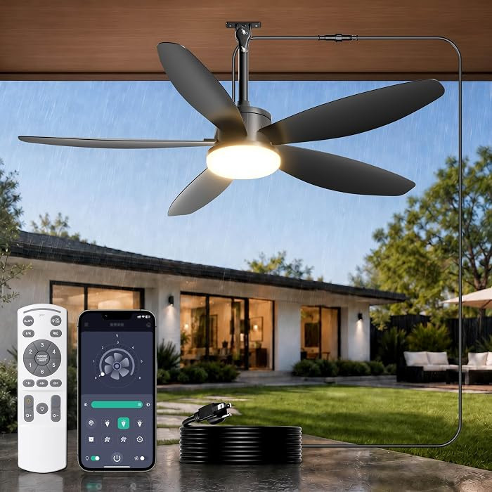 Outdoor Ceiling Fan with Lights, 48 Inch Plug in Gazebo Fans with Remote APP Control, Quiet DC Mo... | Amazon (US)