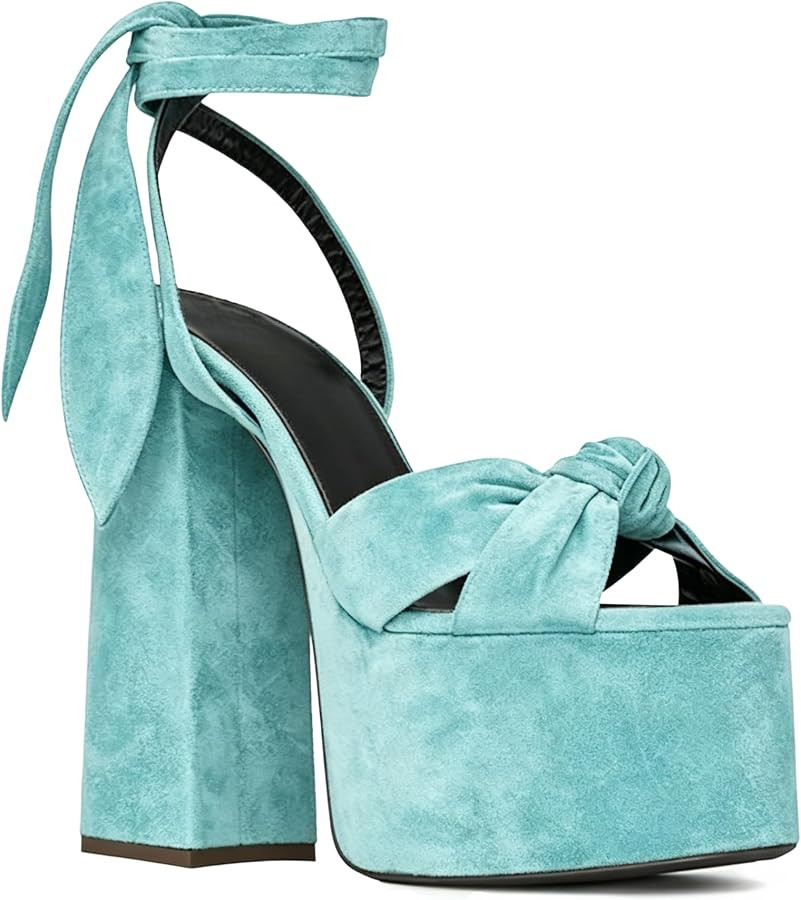 Platform Strappy Heels Sandals for Women, Chunky Heel Round Peep Toe Ankle Strap Sandals for Prom... | Amazon (US)