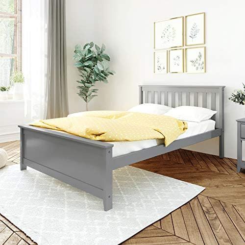 Max & Lily Full Bed, Wood Bed Frame with Headboard For Kids, Slatted, Grey | Amazon (US)