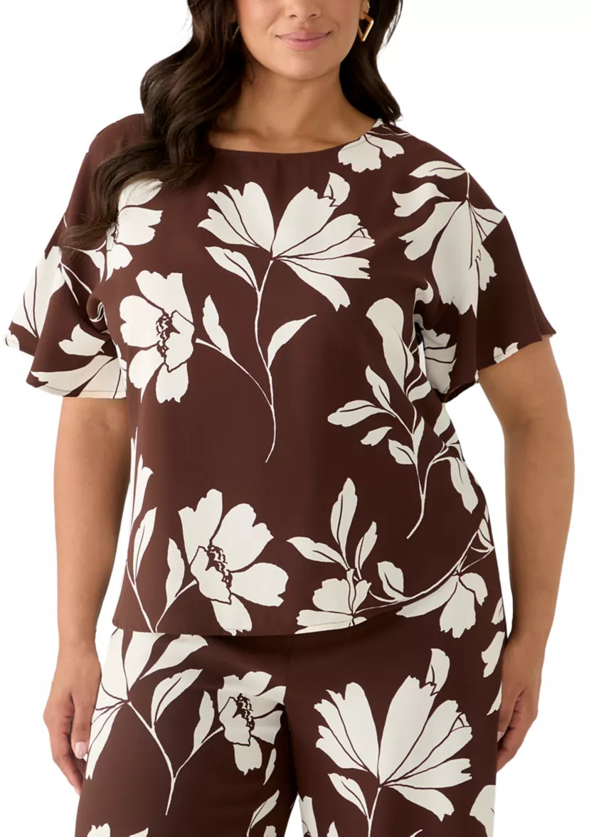 Plus Size Flutter Sleeve Bateau Neck Blouse | Belk