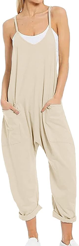 Jenkoon Women's Casual Sleeveless Jumpsuits Adjustable Spaghetti Straps Fashion Overalls With Poc... | Amazon (US)