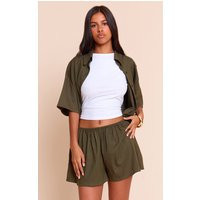 Petite Olive Linen Look Shorts | PrettyLittleThing US