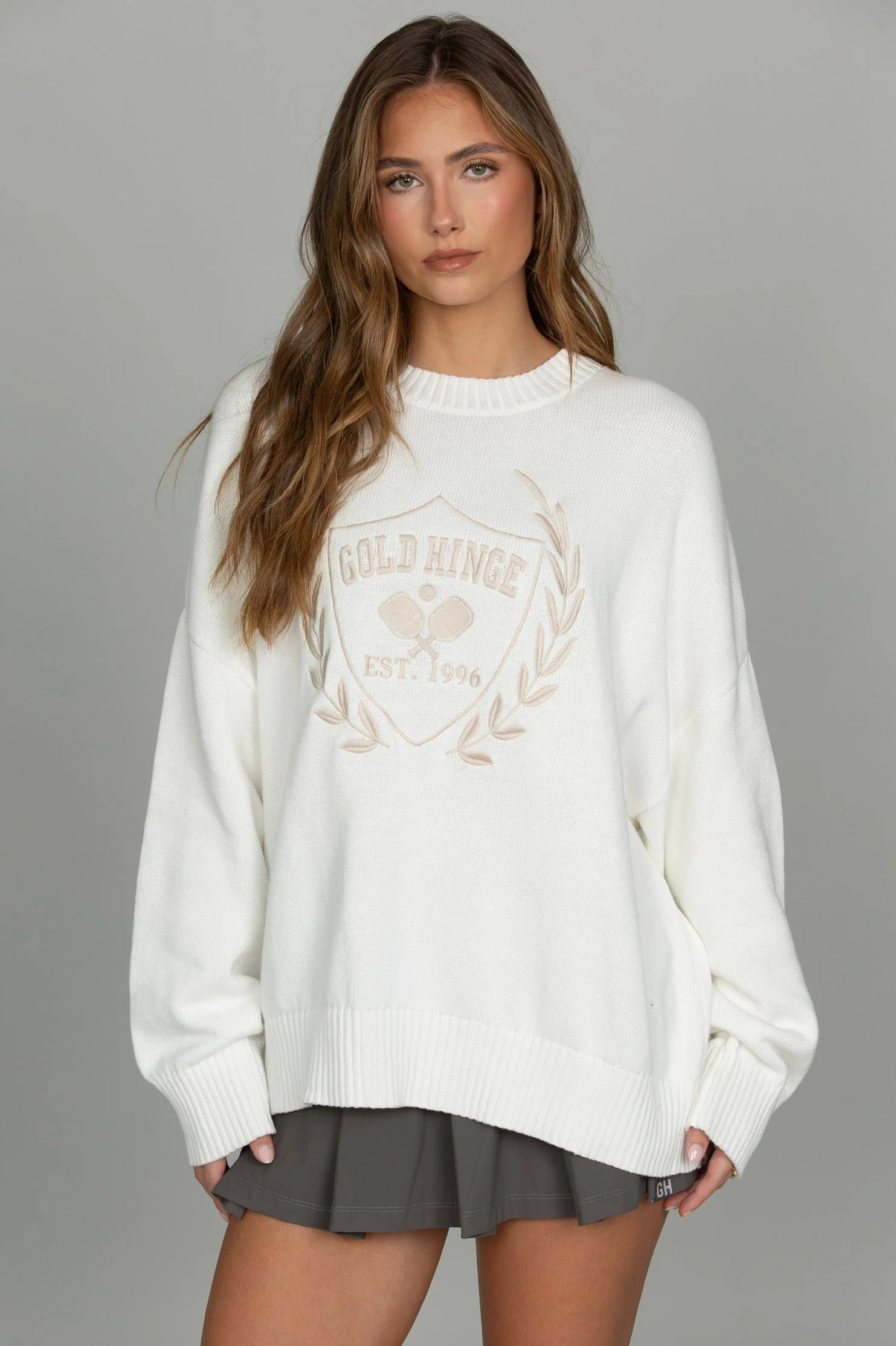 Ivory Oversized Crest Sweater | Gold Hinge