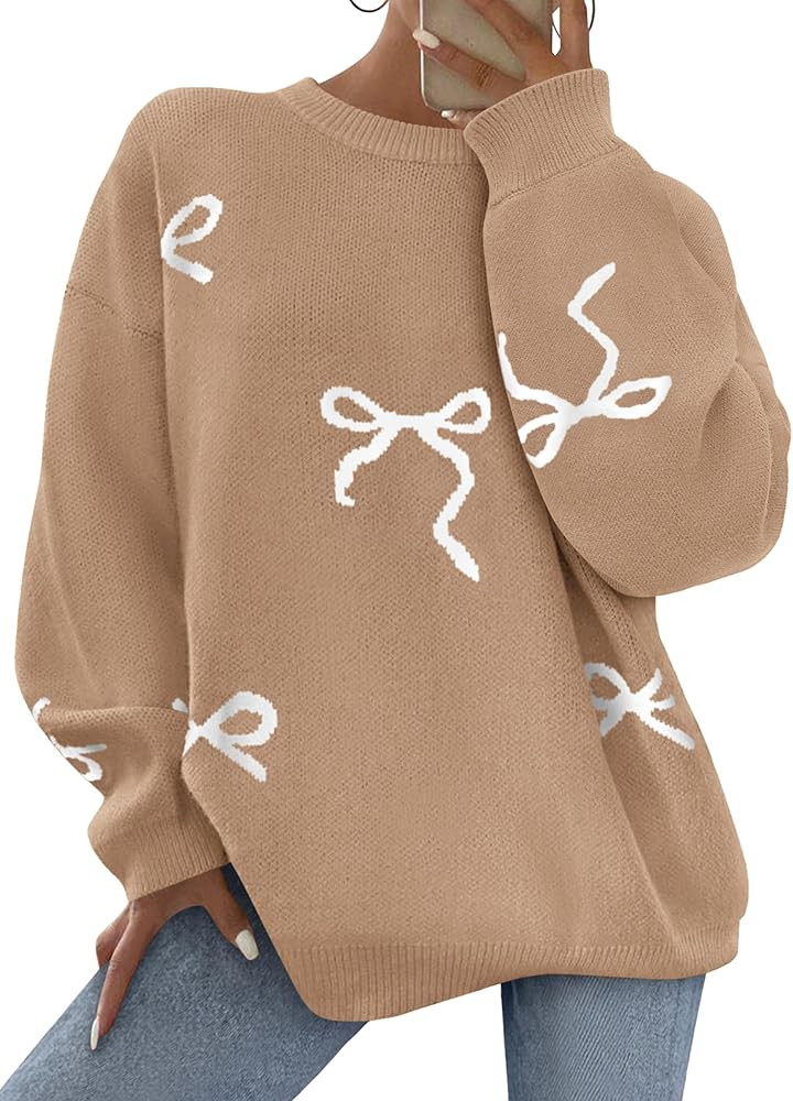 PRETTYGARDEN Fall Long Sleeve Pullover Sweaters for Women 2025 Trendy Crewneck Casual Cute Bow Ch... | Amazon (US)