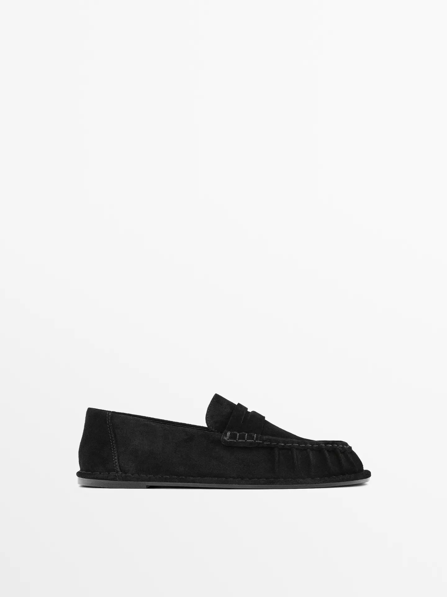 Gathered split leather loafers | Massimo Dutti UK
