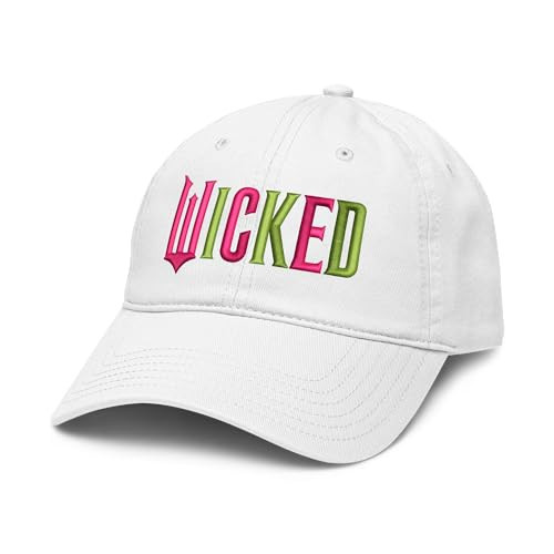 Wicked Elphaba & Glinda Pink & Green Wicked Logo Adjustable Puff Embroidered Baseball Hat | Amazon (US)