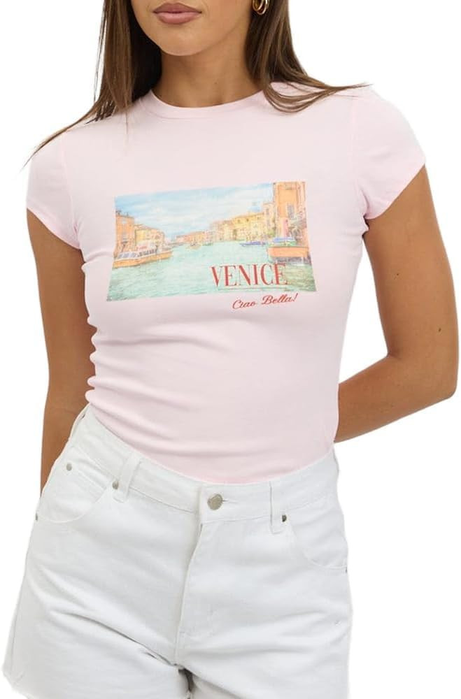 Y2k Graphic Baby Tees Women Teen Girl Fruit Print Crop Top Short Sleeve Slim Fit Vintage Aestheti... | Amazon (US)